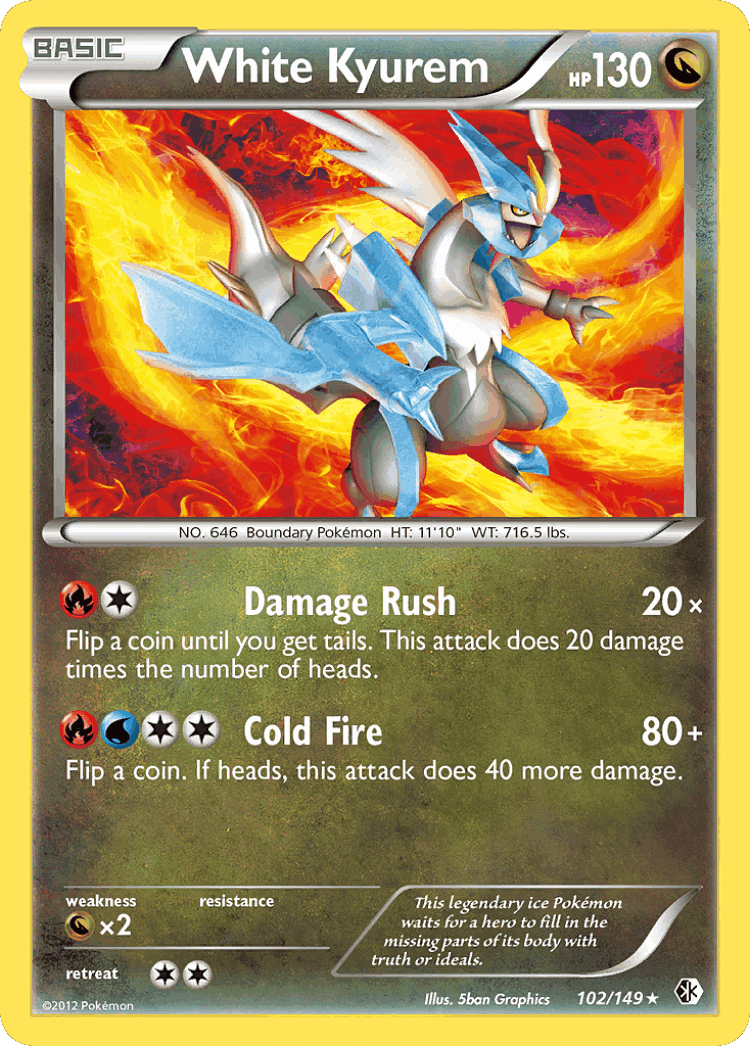 White Kyurem #102 from Boundaries Crossed - Rare - Illustrated by 5ban Graphics