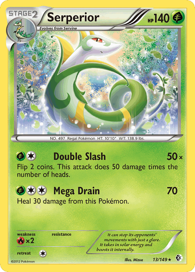 Serperior #13 from Boundaries Crossed - Rare Holo - Illustrated by Mizue