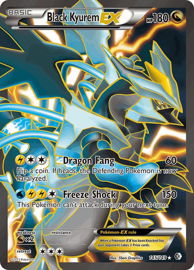 Black Kyurem-EX #145 from Boundaries Crossed - Rare Ultra - Illustrated by 5ban Graphics