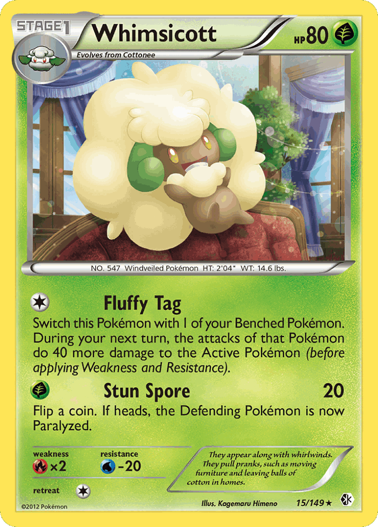 Whimsicott #15 from Boundaries Crossed - Rare - Illustrated by Kagemaru Himeno