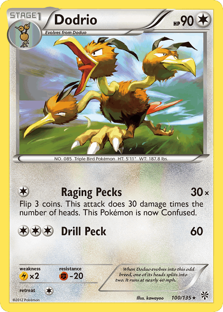 Dodrio #100 from Plasma Storm - Rare - Illustrated by kawayoo
