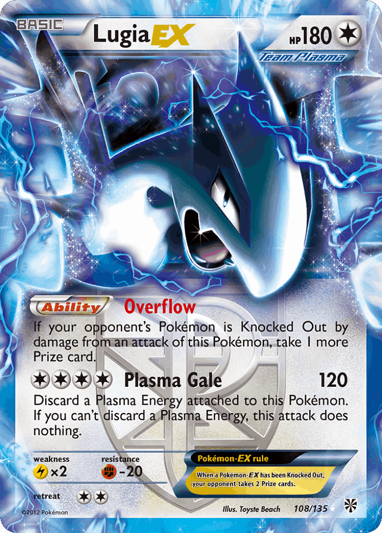 Lugia-EX #108 from Plasma Storm - Rare Holo EX - Illustrated by Toyste Beach