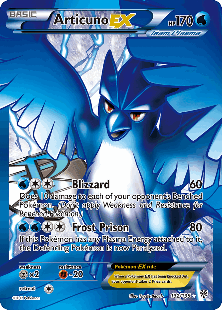 Articuno-EX #132 from Plasma Storm - Rare Ultra - Illustrated by Toyste Beach