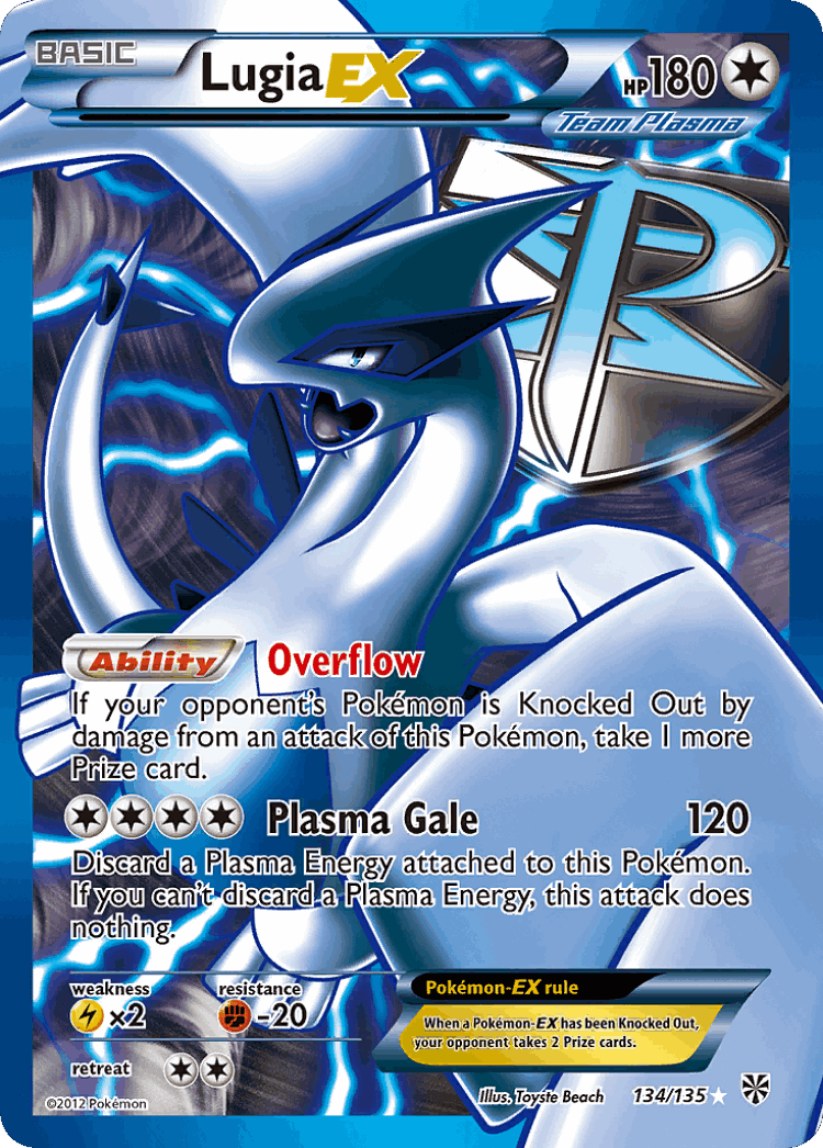 Lugia-EX #134 from Plasma Storm - Rare Ultra - Illustrated by Toyste Beach