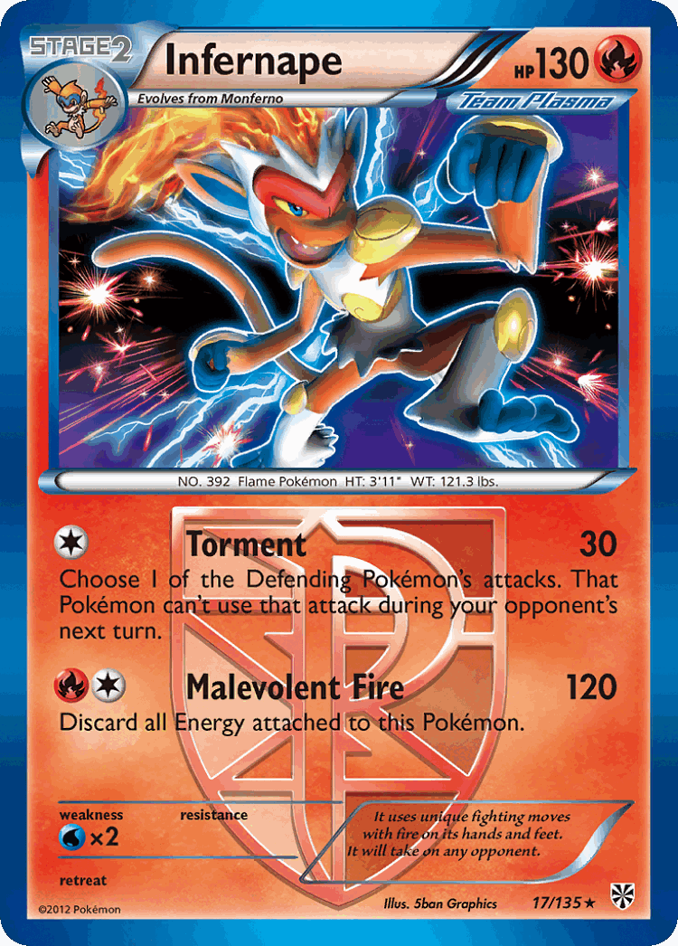 Infernape #17 from Plasma Storm - Rare Holo - Illustrated by 5ban Graphics