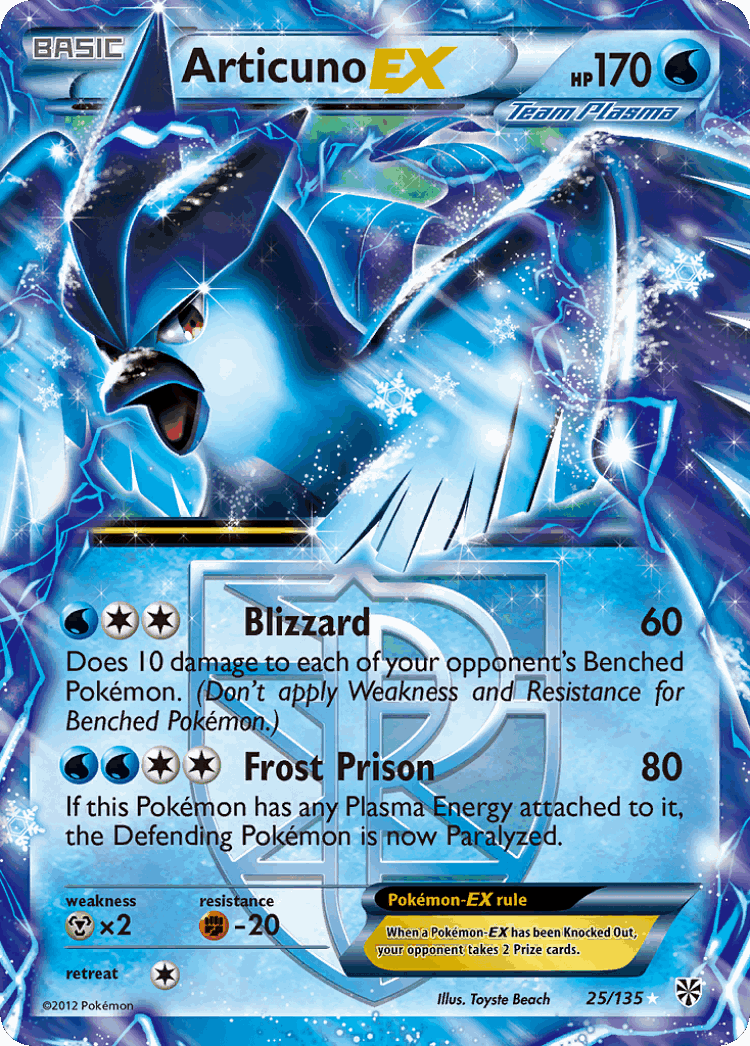 Articuno-EX #25 from Plasma Storm - Rare Holo EX - Illustrated by Toyste Beach