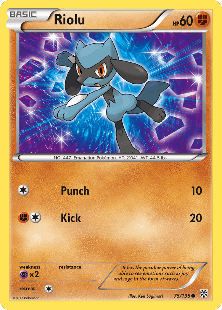 Riolu #75 from Plasma Storm - Common - Illustrated by Ken Sugimori