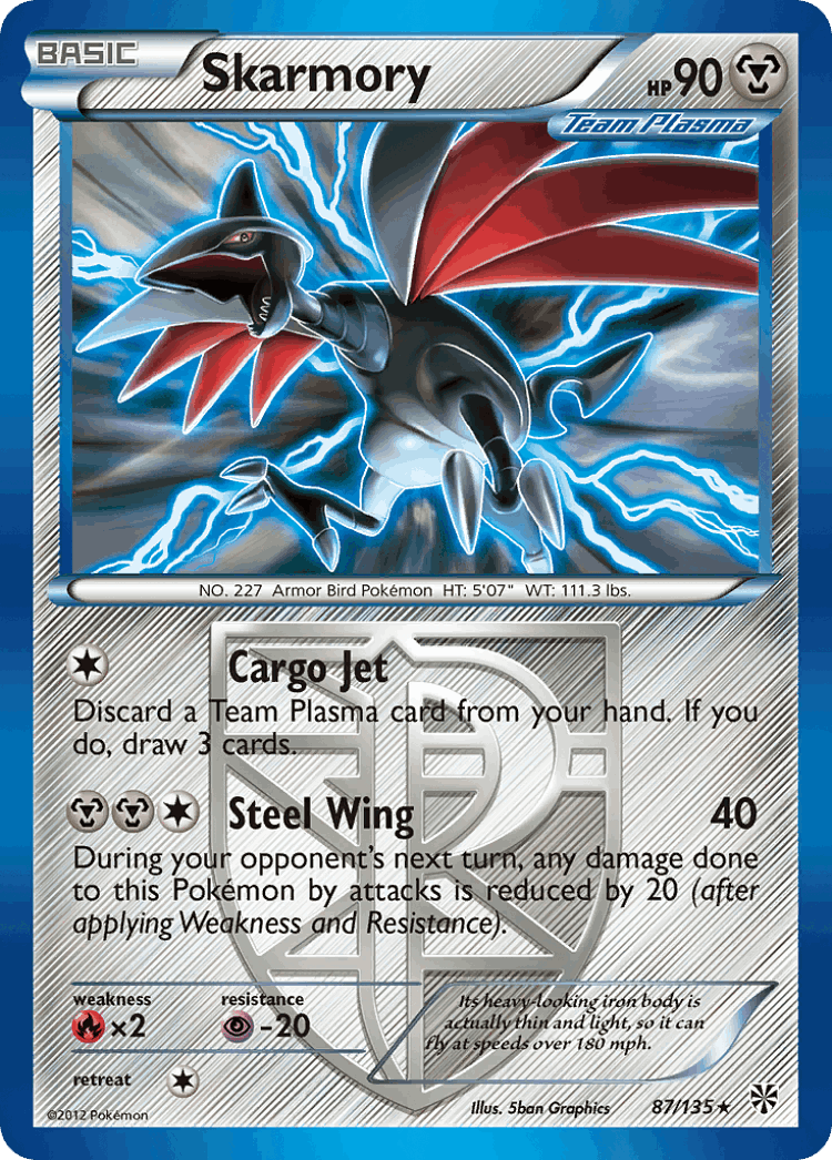 Skarmory #87 from Plasma Storm - Rare - Illustrated by 5ban Graphics