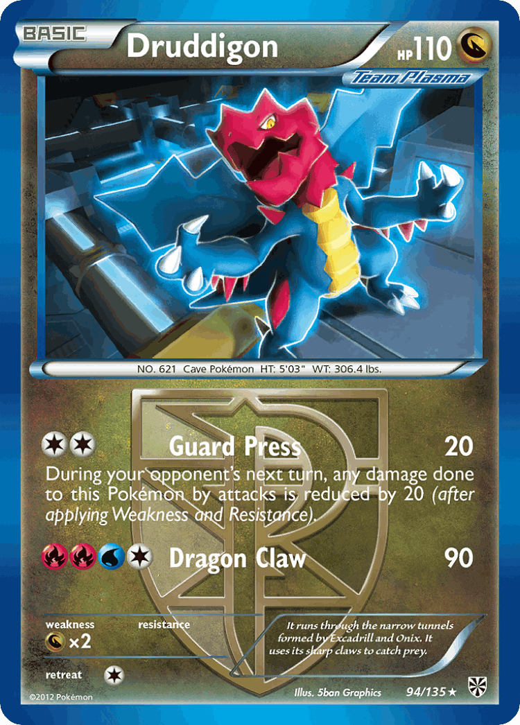 Druddigon #94 from Plasma Storm - Rare - Illustrated by 5ban Graphics