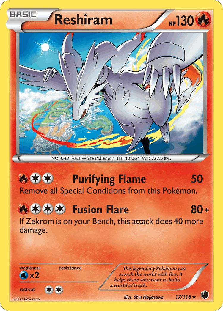 Reshiram #17 from Plasma Freeze - Rare Holo - Illustrated by Shin Nagasawa