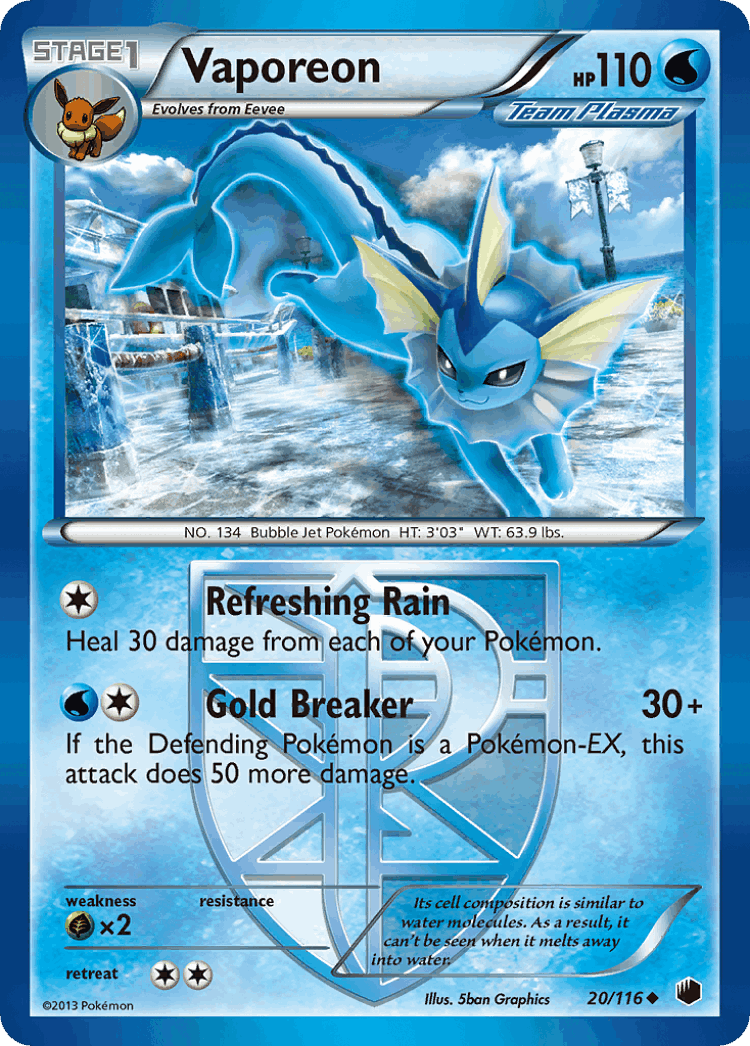 Vaporeon #20 from Plasma Freeze - Uncommon - Illustrated by 5ban Graphics