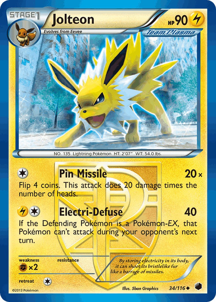 Jolteon #34 from Plasma Freeze - Uncommon - Illustrated by 5ban Graphics