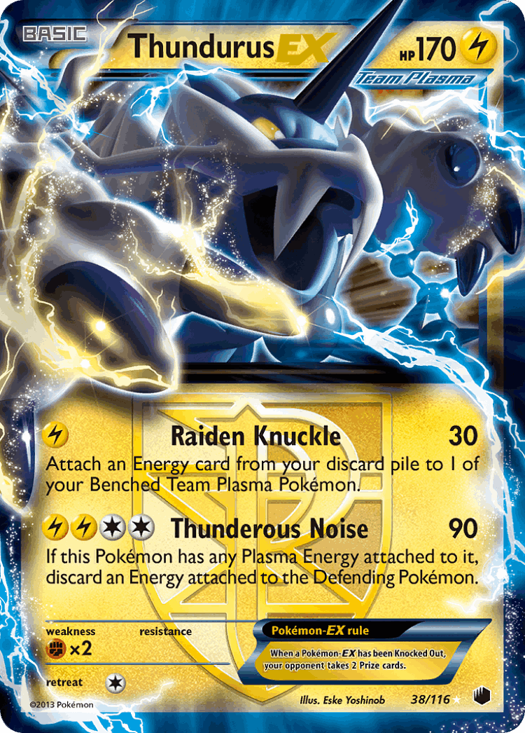Thundurus-EX #38 from Plasma Freeze - Rare Holo EX - Illustrated by Eske Yoshinob
