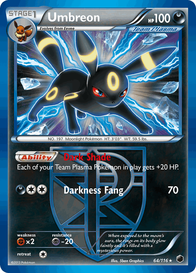Umbreon #64 from Plasma Freeze - Rare Holo - Illustrated by 5ban Graphics