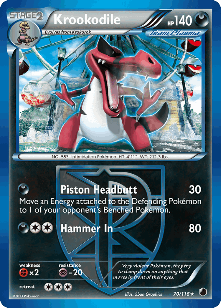 Krookodile #70 from Plasma Freeze - Rare - Illustrated by 5ban Graphics
