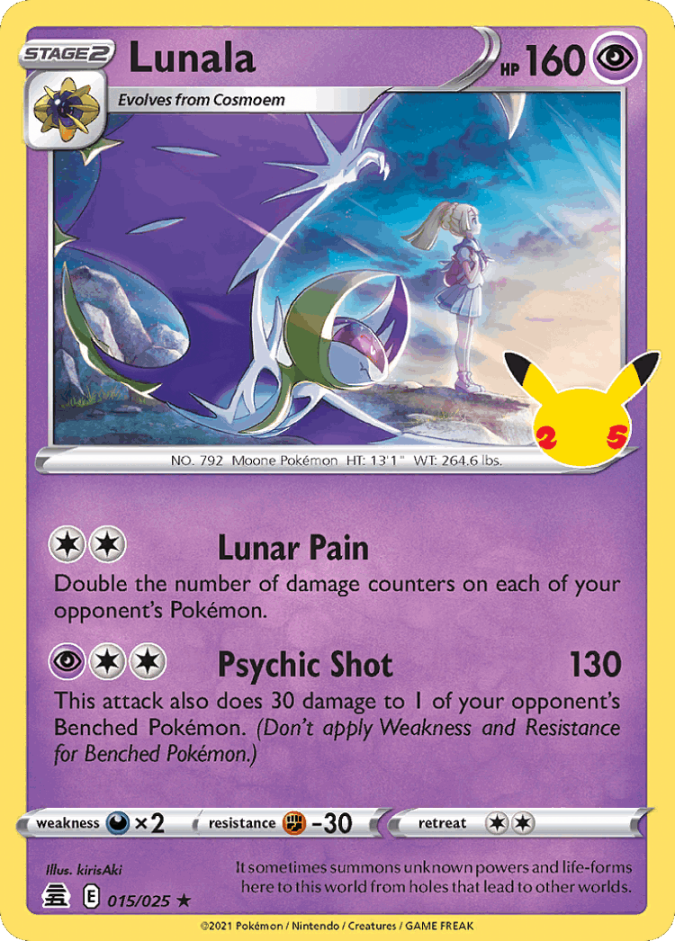 Lunala #15 from Celebrations - Rare Holo - Illustrated by kirisAki