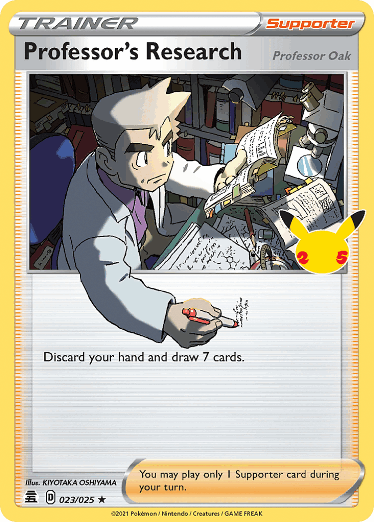 Professor's Research (Professor Oak) #23 from Celebrations - Rare Holo - Illustrated by KIYOTAKA OSHIYAMA
