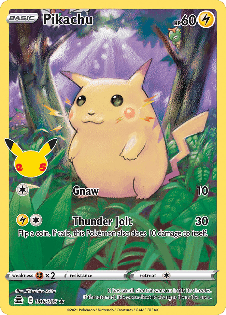 Pikachu #5 from Celebrations - Rare Holo - Illustrated by Mitsuhiro Arita