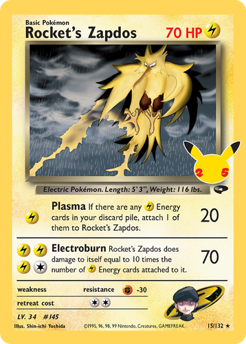 Rocket's Zapdos #15 from Celebrations: Classic Collection - Classic Collection - Illustrated by Shin-ichi Yoshida