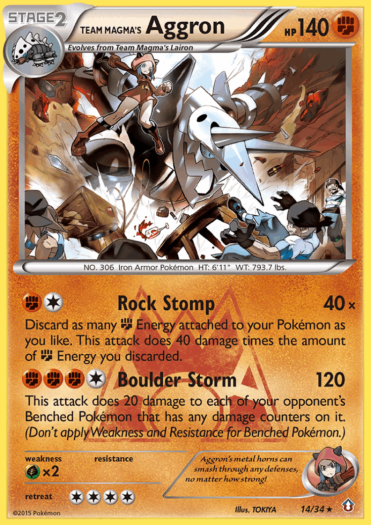 Team Magma's Aggron #14 from Double Crisis - Rare Holo - Illustrated by TOKIYA