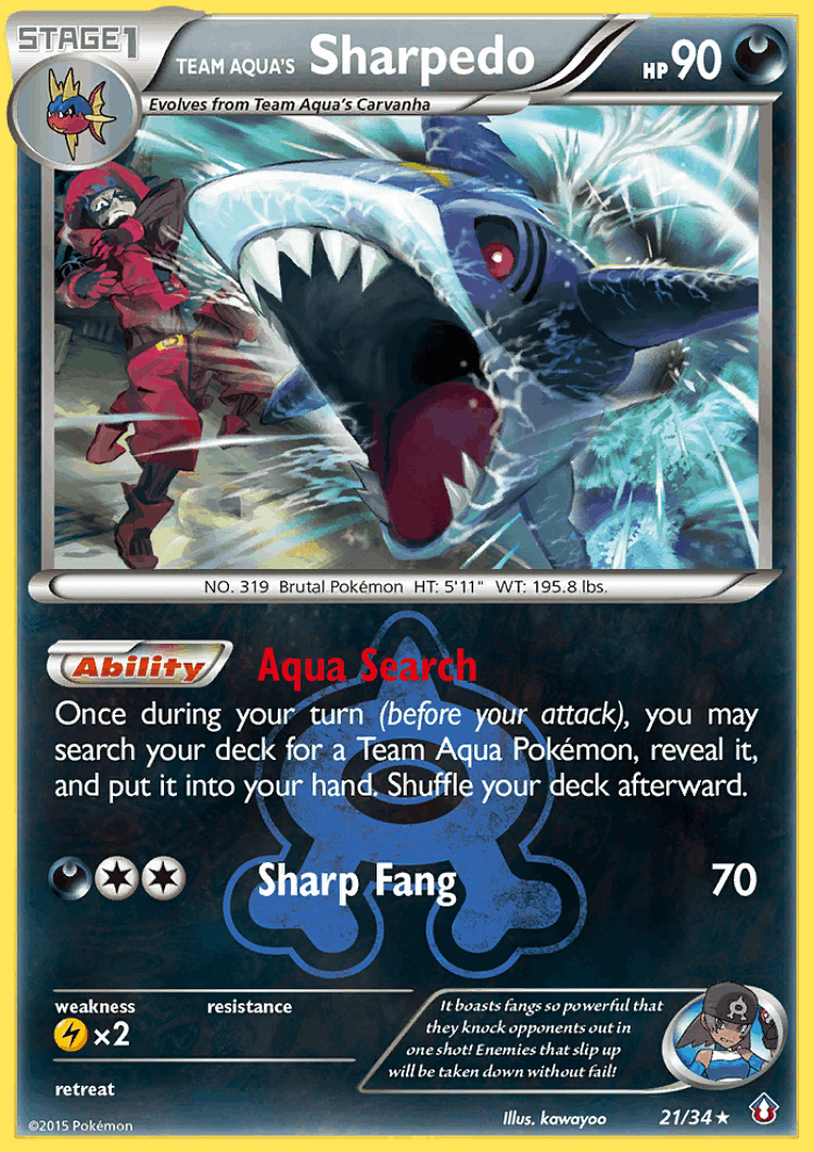 Team Aqua's Sharpedo #21 from Double Crisis - Rare Holo - Illustrated by kawayoo