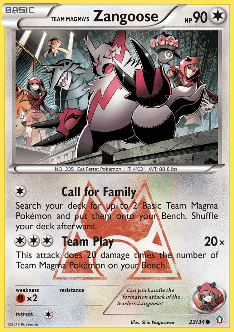 Team Magma's Zangoose #22 from Double Crisis - Common - Illustrated by Shin Nagasawa