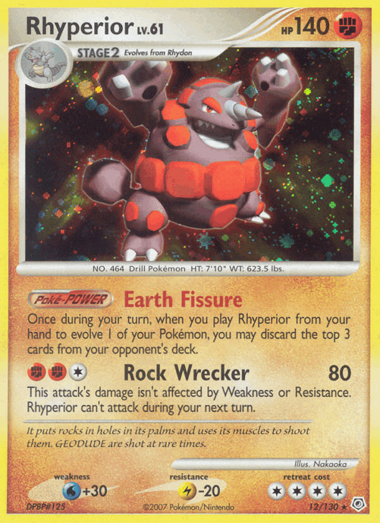 Rhyperior #12 from Diamond & Pearl - Rare Holo - Illustrated by Nakaoka