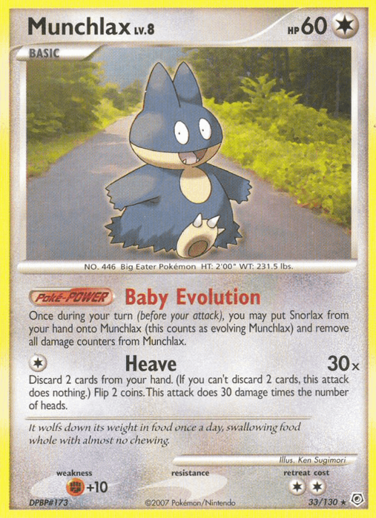 Munchlax #33 from Diamond & Pearl - Rare - Illustrated by Ken Sugimori