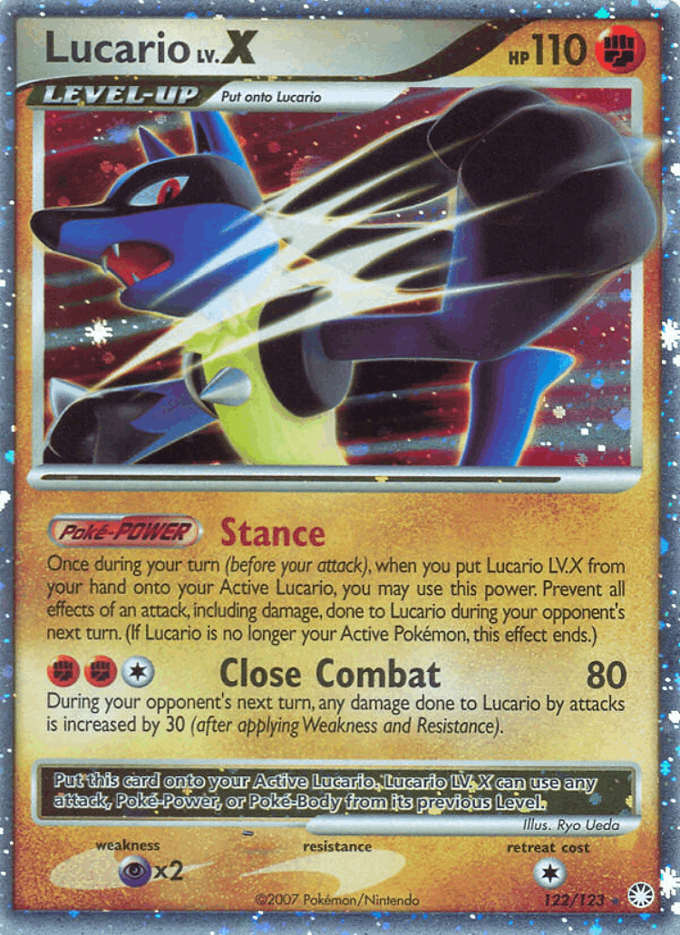 Lucario LV.X #122 from Mysterious Treasures - Rare Holo LV.X - Illustrated by Ryo Ueda