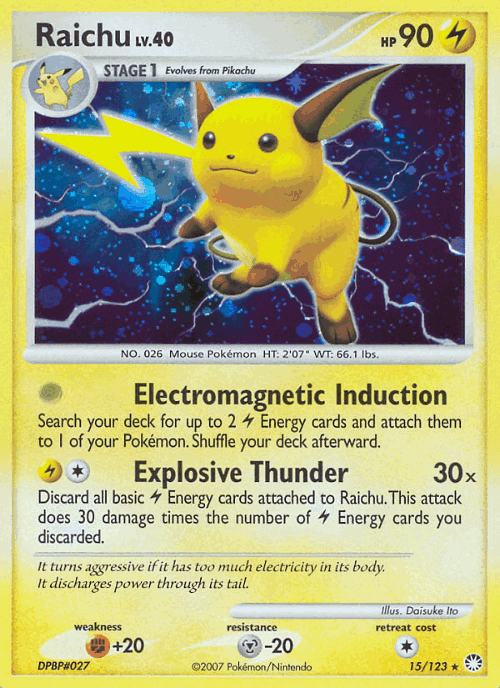 Raichu #15 from Mysterious Treasures - Rare Holo - Illustrated by Daisuke Ito