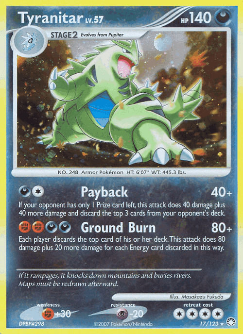 Tyranitar #17 from Mysterious Treasures - Rare Holo - Illustrated by Masakazu Fukuda