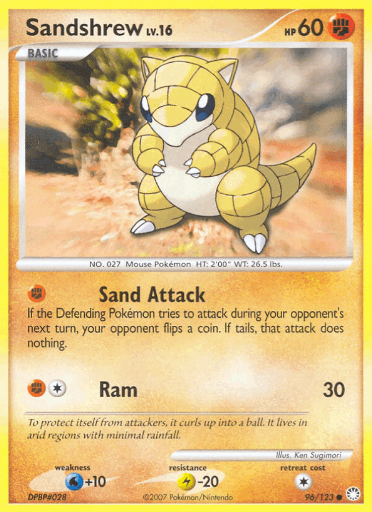 Sandshrew #96 from Mysterious Treasures - Common - Illustrated by Ken Sugimori