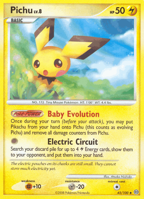 Pichu #45 from Stormfront - Uncommon - Illustrated by Atsuko Nishida