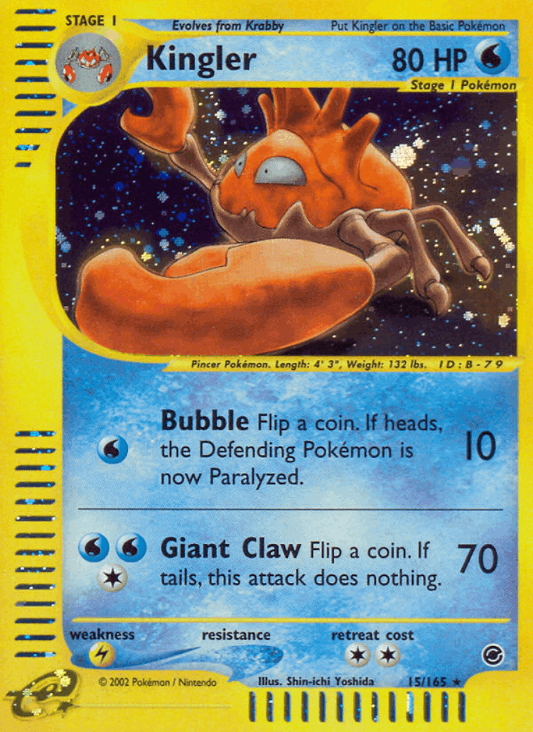 Kingler #15 from Expedition Base Set - Rare Holo - Illustrated by Shin-ichi Yoshida