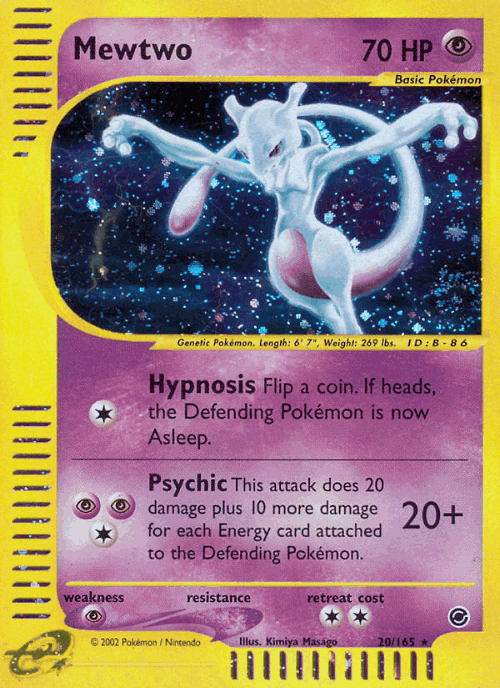 Mewtwo #20 from Expedition Base Set - Rare Holo - Illustrated by Kimiya Masago