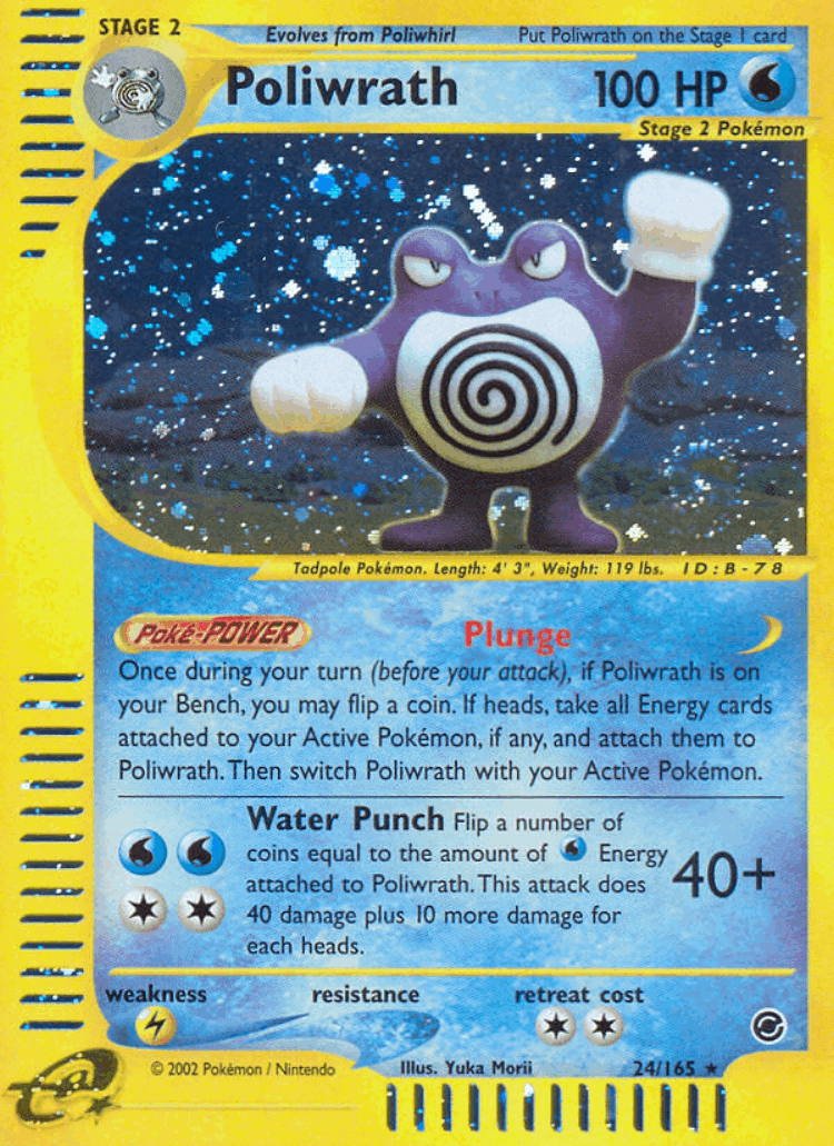 Poliwrath #24 from Expedition Base Set - Rare Holo - Illustrated by Yuka Morii