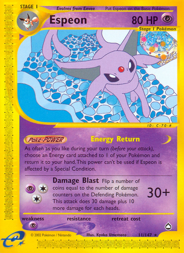 Espeon #11 from Aquapolis - Rare - Illustrated by Kyoko Umemoto