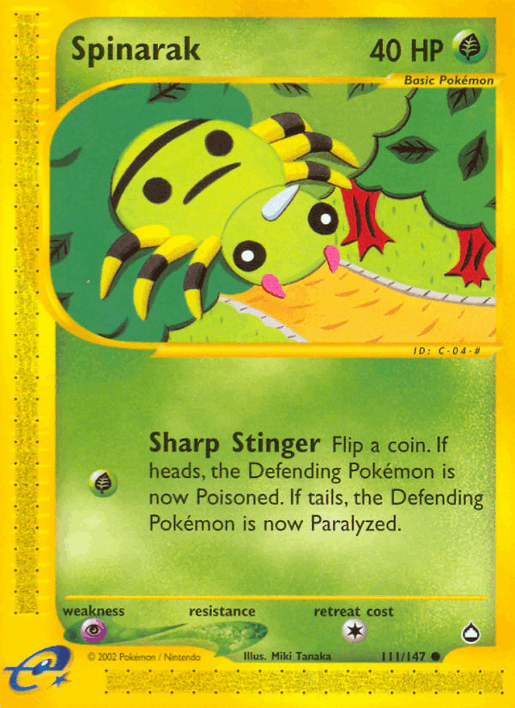 Spinarak #111 from Aquapolis - Common - Illustrated by Miki Tanaka