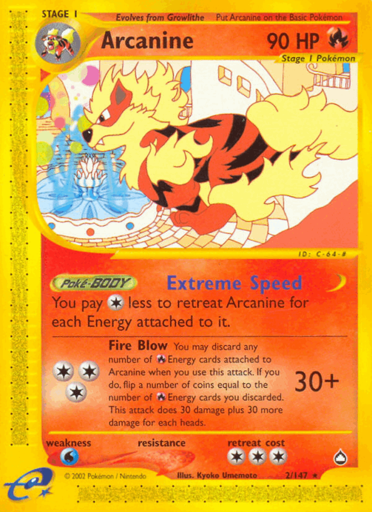 Arcanine #2 from Aquapolis - Rare - Illustrated by Kyoko Umemoto