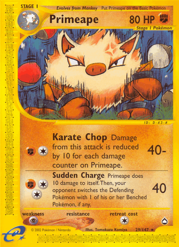 Primeape #29 from Aquapolis - Rare - Illustrated by Tomokazu Komiya