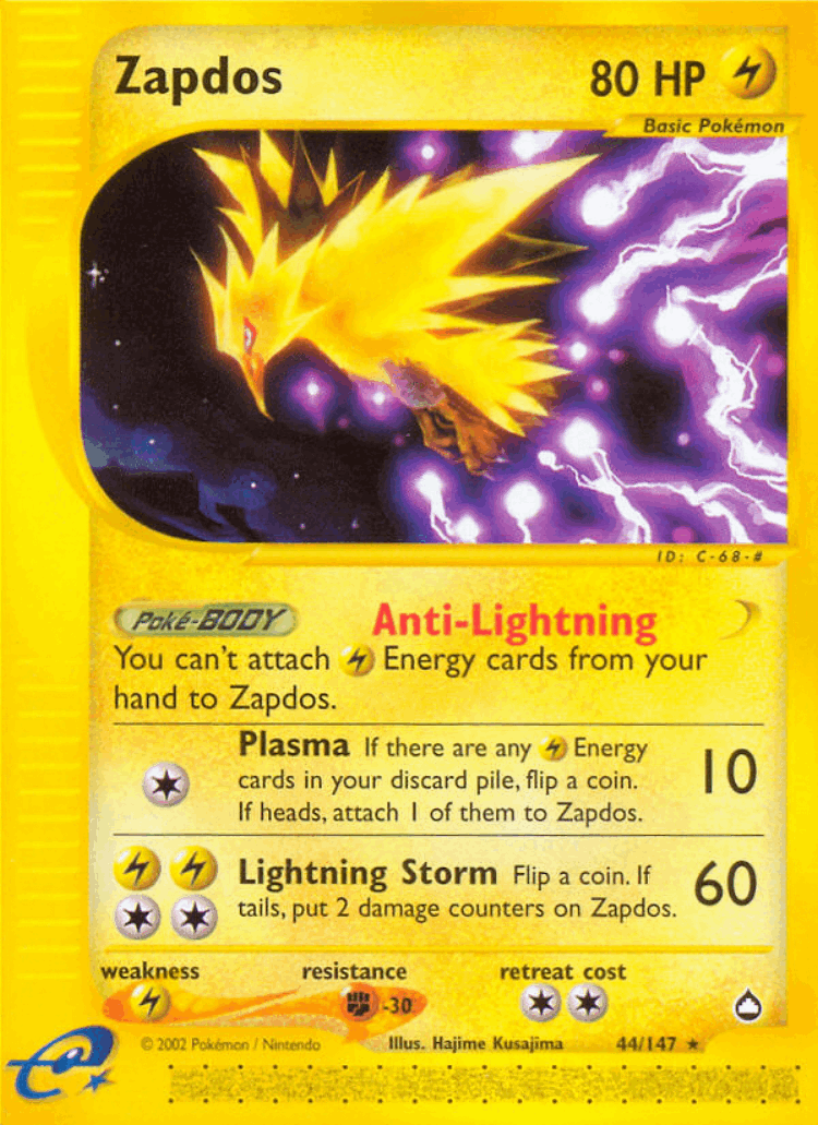 Zapdos #44 from Aquapolis - Rare - Illustrated by Hajime Kusajima