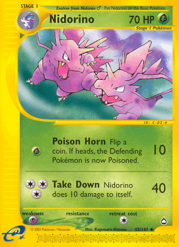Nidorino #55 from Aquapolis - Uncommon - Illustrated by Kagemaru Himeno