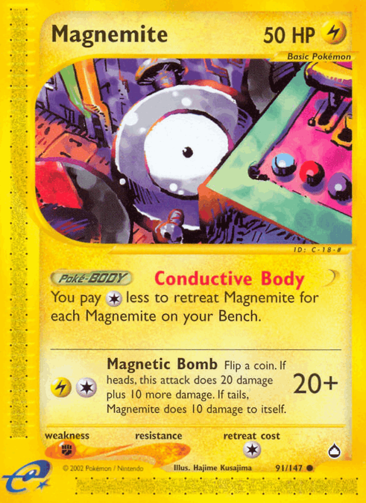 Magnemite #91 from Aquapolis - Common - Illustrated by Hajime Kusajima