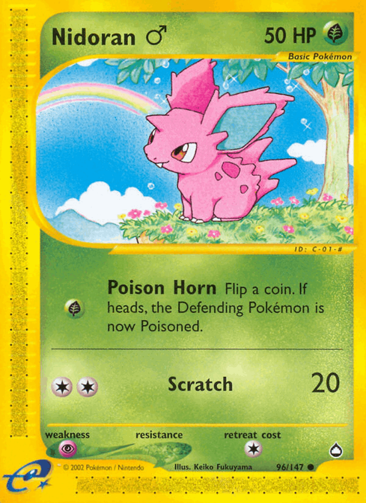 Nidoran ♂ #96 from Aquapolis - Common - Illustrated by Keiko Fukuyama