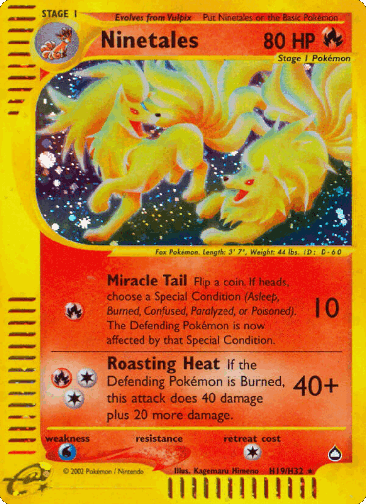 Ninetales #19 from Aquapolis - Rare Holo - Illustrated by Kagemaru Himeno