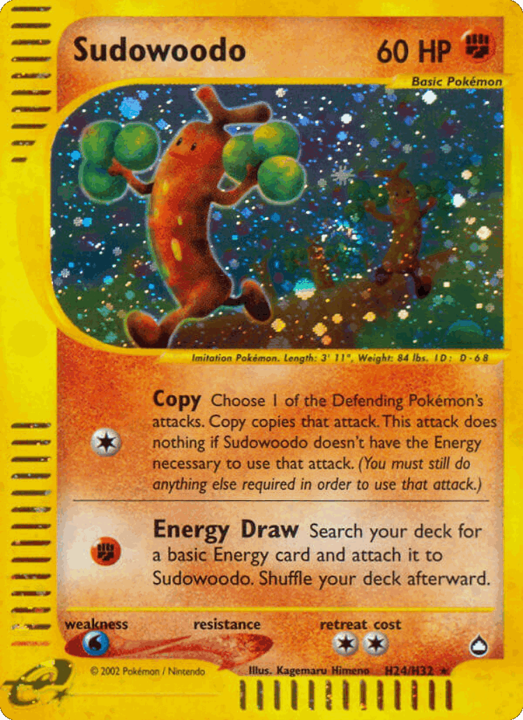 Sudowoodo #24 from Aquapolis - Rare Holo - Illustrated by Kagemaru Himeno