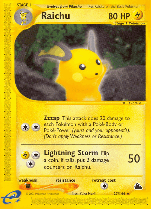 Raichu #27 from Skyridge - Rare - Illustrated by Yuka Morii