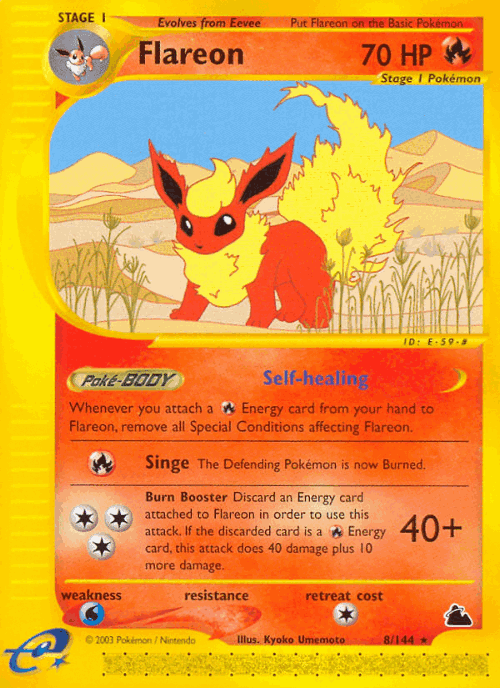 Flareon #8 from Skyridge - Rare - Illustrated by Kyoko Umemoto
