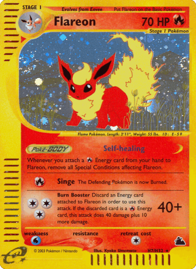 Flareon #7 from Skyridge - Rare Holo - Illustrated by Kyoko Umemoto