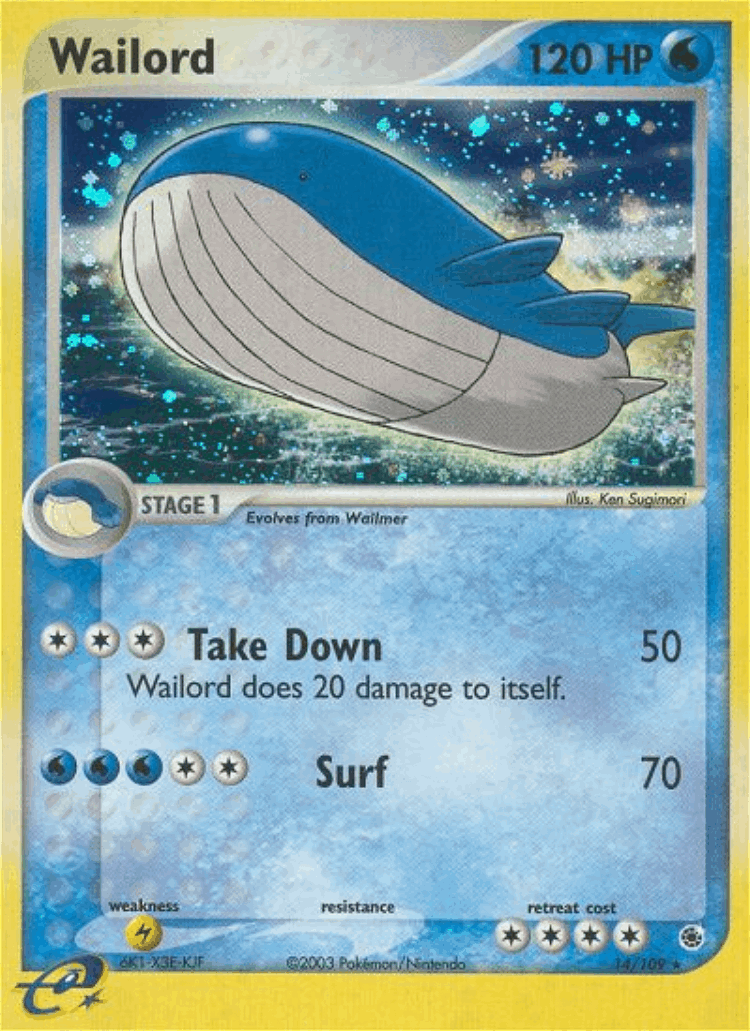 Wailord #14 from Ruby & Sapphire - Rare Holo - Illustrated by Ken Sugimori